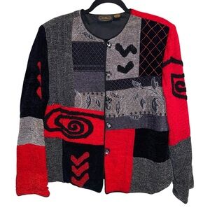 Vintage Allure Jacket Womens Large Chenille Patchwork Christmas Holiday Artsy
